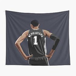 Victor Wembanyama Back Black Above Waist Qiangy Tapestry
