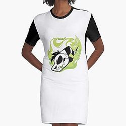 Vivziepop Merch Helluva Boss Flaming Skull Graphic T-Shirt Dress