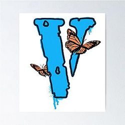 Vlone Navy Blue, Vlone with butterfly, handmade butterfly vlone Poster