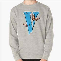 Vlone Navy Blue, Vlone with butterfly, handmade butterfly vlone Pullover Sweatshirt