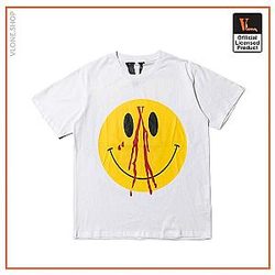 Vlone T-Shirts - Vlone Blood Smiley Face Cotton T-Shirt Black and White VL2409