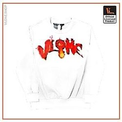 Vlone Sweatshirts - Vlone Halloween Flaming Pumpkin Sweatshirt - White VL2309