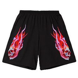 Vlone Shorts - Vlone Skully Red Flame Shorts - Black VL2309