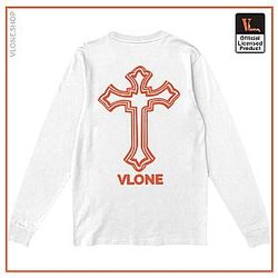 Vlone Long Sleeve Shirts - Vlone x Tupac Cross Long Sleeve  White VL2309
