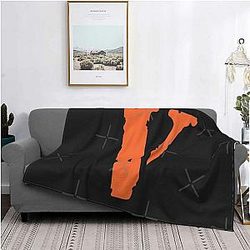 Vlone Blankets – Vlone Orange Big V on Blackground Flannel Throw Blanket