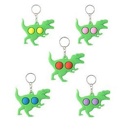 Pop It Sensory Fidget Toy for Anxiety and ADHD relief – 5pc Toy Tyrannosaurus Keychain