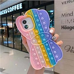Pop It Sensory Fidget Toy for Anxiety and ADHD relief – Butterfly Silicone Phone Case For iPhone