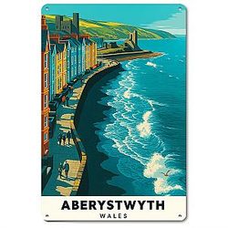 Aberystwyth, Wales - University Coast Vintage Poster Retro Metal Sign Wall Art Posters For Kitchen Bathroom Garage Man Cave