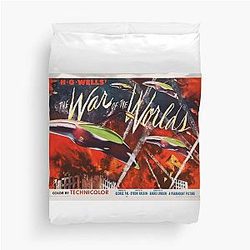 H.G. Wells Vintage War Worlds UFO Movie Duvet Cover