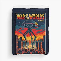 A Vintage Poster of War Worlds by H.G. Wells Duvet Cover