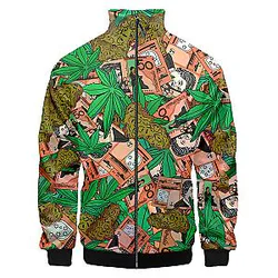 CJLM New Winter Green Plant Weed Stand-up Collar Jacket