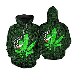 Spring And Autumn 3D Funny Smoking Leaves Wolf Men's Hoodies