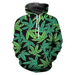 New Weed Green Print Hoodies Leaves Pattern Hooded Sweatshirt