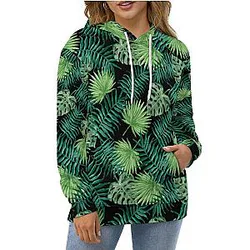 Tropical Palm Leaf Casual Hoodies Green Weed Print Pretty Custom Loose Hoodie