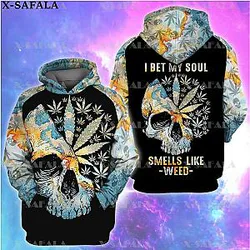 Smoker MANDALA LOVE WEED LEAF SKULL 3D Print Zipper Hoodie