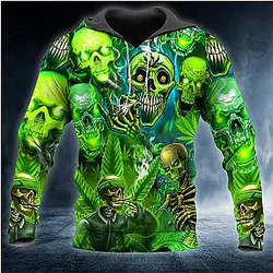 PLstar Cosmos Newest 3D Print Green Skeleton Weed Skull Gift Harajuku Streetwear