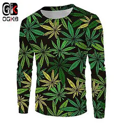 OGKB Green Leaves 3d Printed Man Sweatshirts Harajuku Weeds Long Sleeves