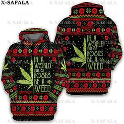 Christmas UGLY SWEATER ROSE WEED Leaf 3D Print Zipper Hoodie