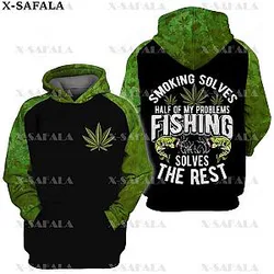 FISHING Smoker SMOKE WEED GET HIGH Leaf 3D Print Zipper Hoodie