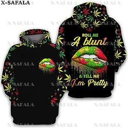 Smoker HOLOGRAM Lips LOVE WEED LEAF 3D Print Zipper Hoodie