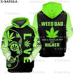 Smoker SMOKE GREEN WEED SKULL HAPPY Leaf 3D Print Zipper Hoodie