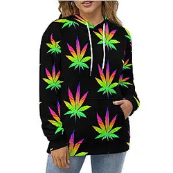 Rainbow Weed Print Hoodies Winter Leaves Design Streetwear Oversize Hoodie