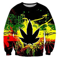 Spring Autumn New Men/Women Weeds Leaf Funny 3D Printing Fashion Crewneck