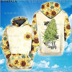 Smoker SUNFLOWER BEE LOVE WEED LEAF 3D Print Zipper Hoodie Man Female Pullover Sweatshirt