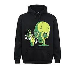 Alien Smoking Weed Cannabis Marijuana Funny Mens Long Sleeve Hoodies