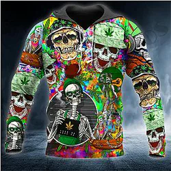 PLstar Cosmos Newest 3D Print Colorful Skeleton Weed Skull Gift Harajuku Streetwear