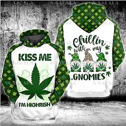 Smoker IRISH PATRICK KISS LOVE WEED LEAF 3D Print Zipper Hoodie