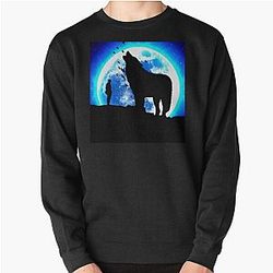Cool Moon Wolf Man and Birds Art Pullover Sweatshirt