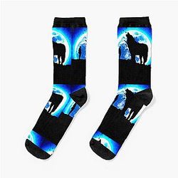Cool Moon Wolfman And Birds Art Socks
