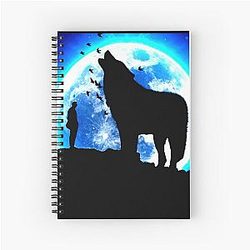 Moon Wolf and Birds Art Spiral Notebook