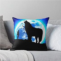 Cool Moon Wolf Man Birds Art Throw Pillow