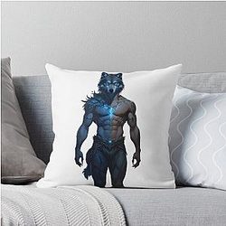 Alpha Wolf Man walking towards war throw pillow