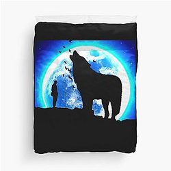 Cool Moon Wolf Man and Bird Art Duvet Cover