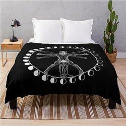 Vitruvian Wolf Moon Throw Blanket