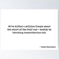 We've Killed a Million Iraqis Since the Start of the Gulf War Mostly by Blocking Humanitarian Aid - Quote by Woody Harrelson