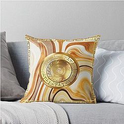 Swirl Marble Gold Greek Key Collection Throw Pillow