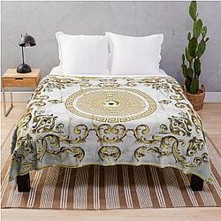 Marble White Gold Greek Key Yanni Collection Throw Blanket