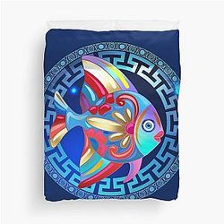 Mati Evil Eye Fish Collection Duvet Cover by Yanni Psari