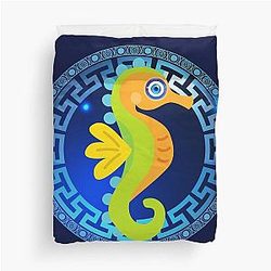 Seahorse Mati Evil Eye Greek Key Yanni Duvet Cover