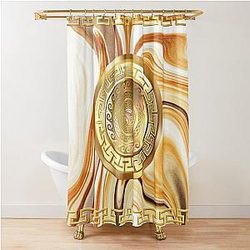 Swirl Marble White Gold Orange Greek Yanni Collection Shower
