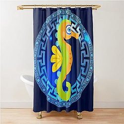Seahorse Greek Key Shower Curtain