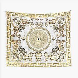 Marble White Gold Greek Key Yanni Collection Tapestry