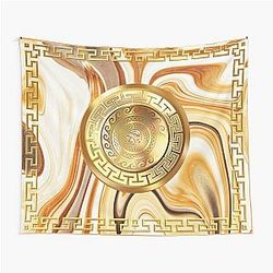 Swirl Marble White Gold Greek Key Yanni Collection Tapestry