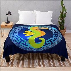 Seahorse Greek Key Throw Blanket Collection