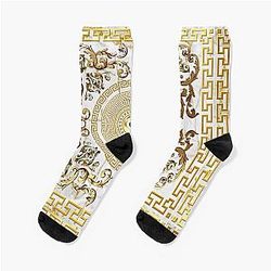 Marble White Gold Greek Key Yanni Socks