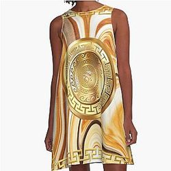 Greek Key Marble Collection White Gold A-line Swirl Dress Yanni